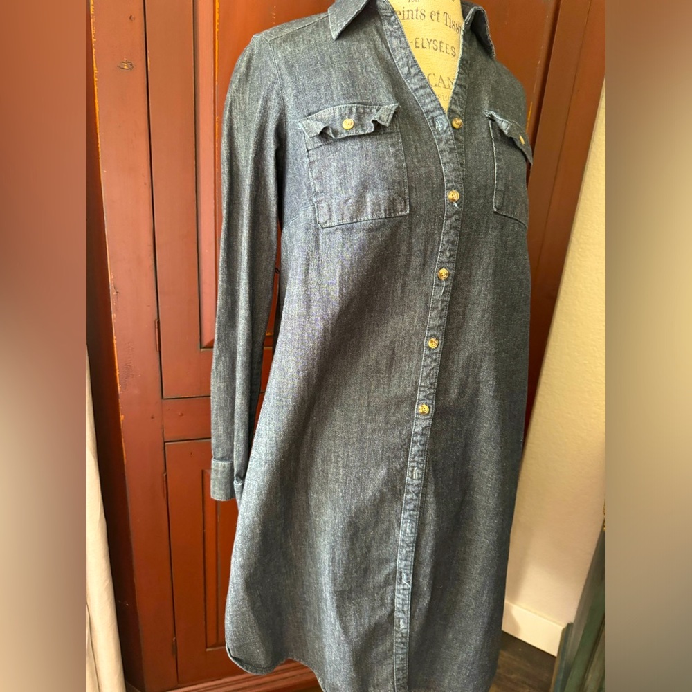 XS Isabel Maternity Cotton Jean Shirt Dress